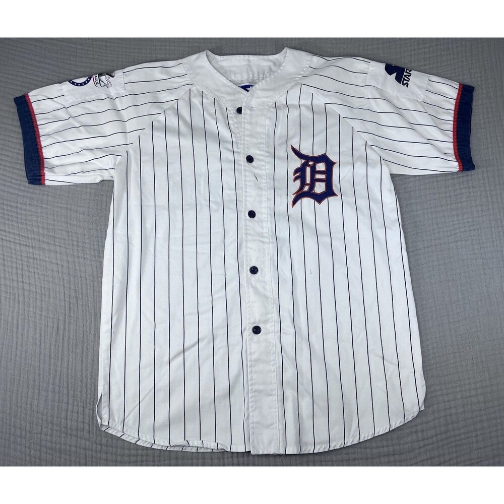 VTG 90s 00s Starter Detroit Tigers Pinstripe Jersey Men’s L Script Logo Rare MLB
